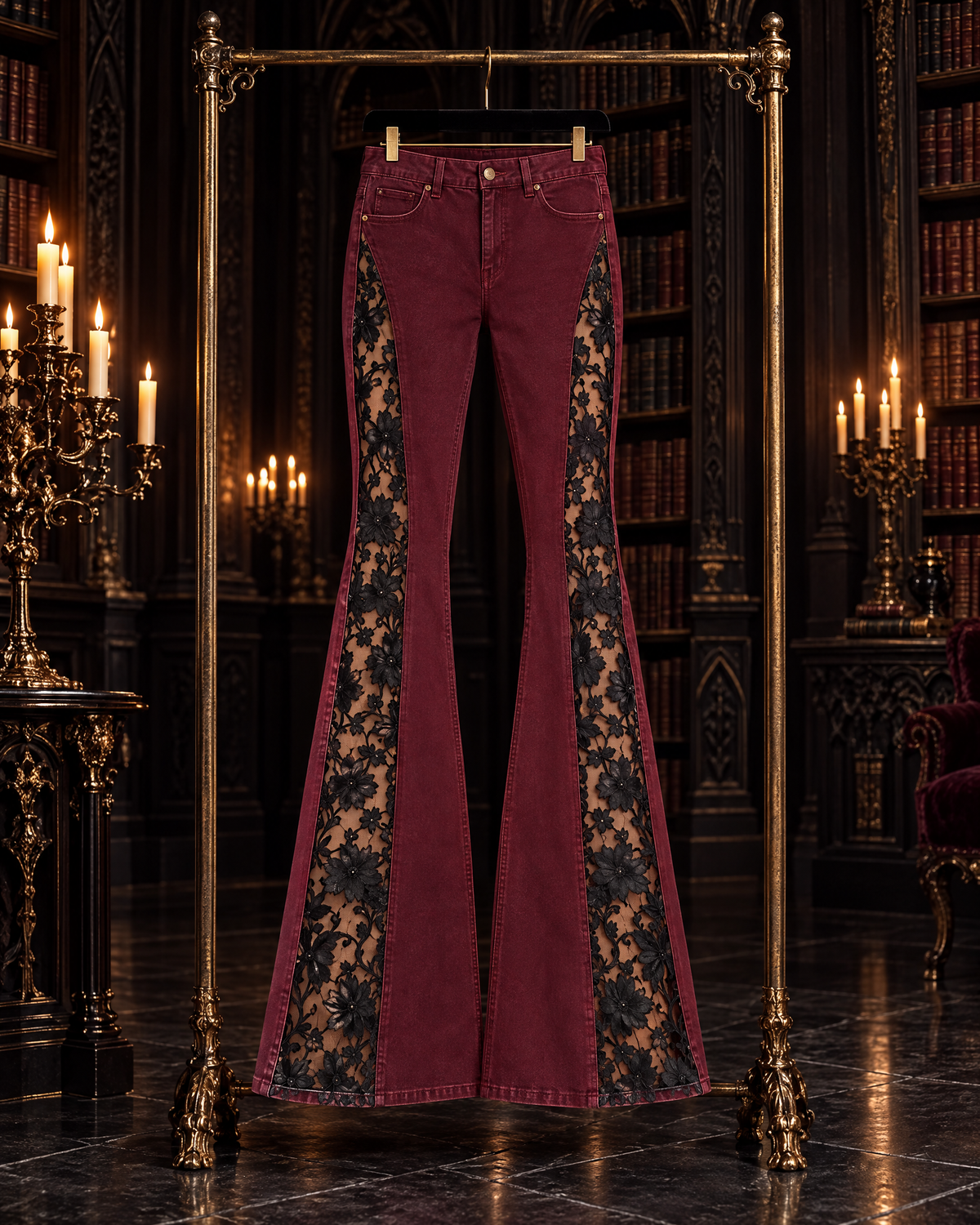 Gothic Lace Jeans - Oxblood