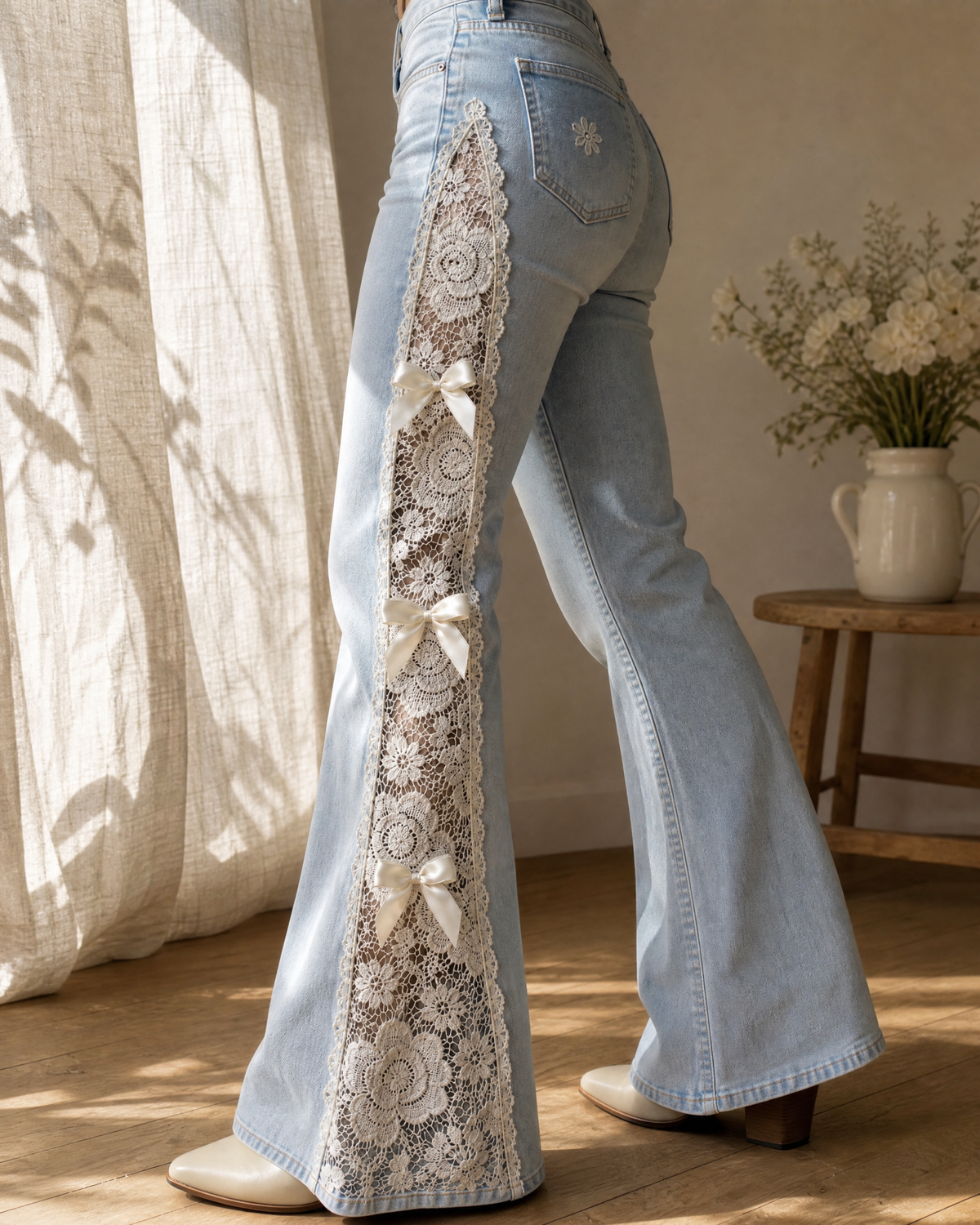 Floral Lace Jeans, close detail