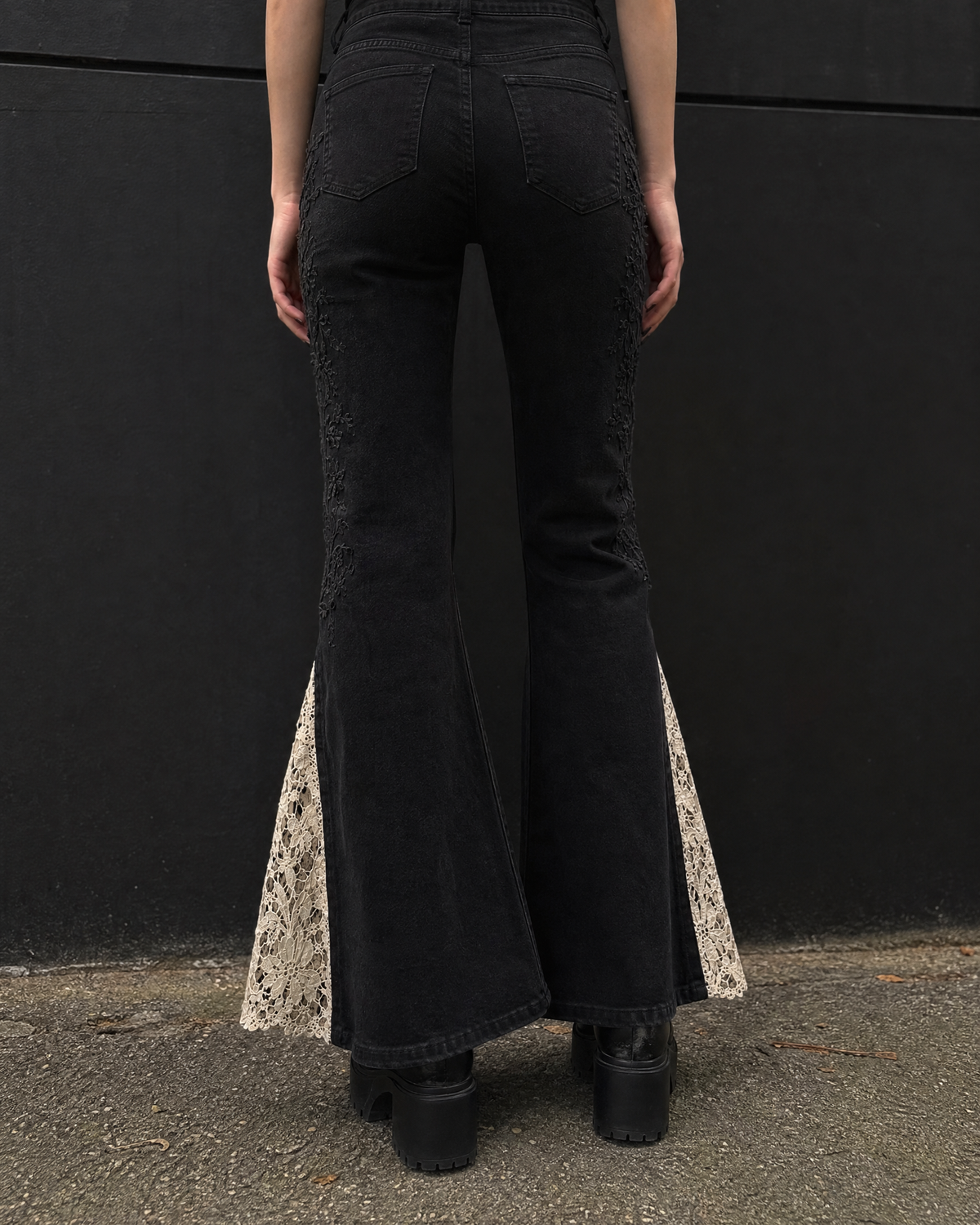 Grave Denim Lace Flare Jeans, shown in the hand