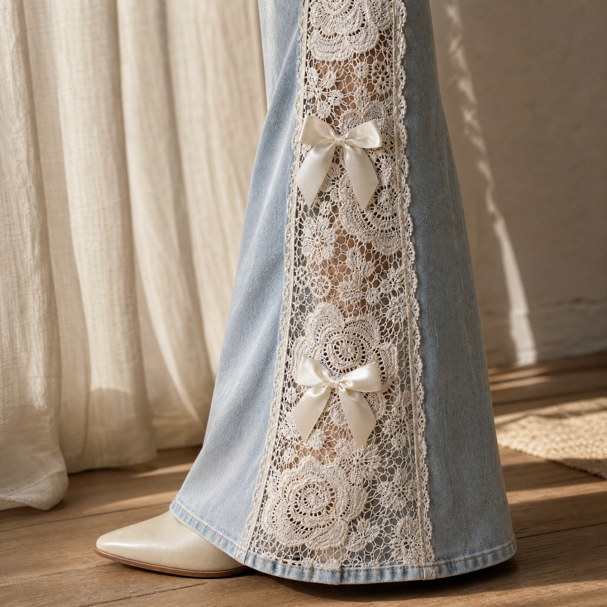 Floral Lace Jeans, side panel detail